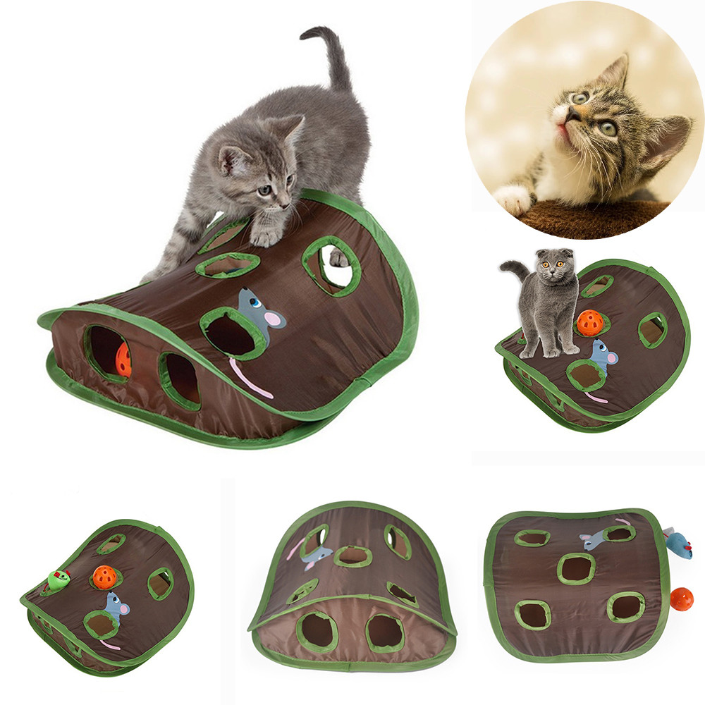 Pet Cat Toys Cats Playing Tunnel Collapsible Tent With 9 Hole,Kitten Intelligence Bell Ball Mouse Hunting Toys Fun Puzzle Toys ► Photo 1/6