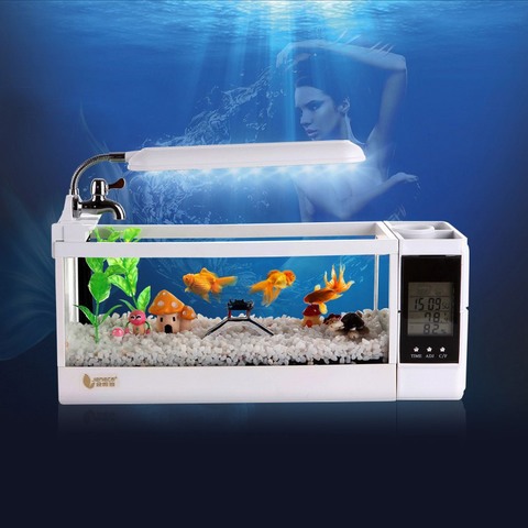 Mini Betta Fish Tanks Aquarium LED Lighting Fish Tank with Pen Holder LCD Display Screen and Clock Mini Aquarium Pecera ► Photo 1/6