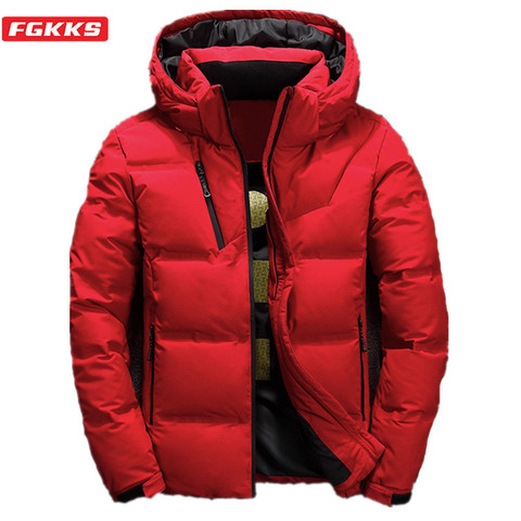 FGKKS Quality Brand Men Down Jacket Slim Thick Warm Solid Color Hooded Coats Fashion Casual Down Jackets Male ► Photo 1/6