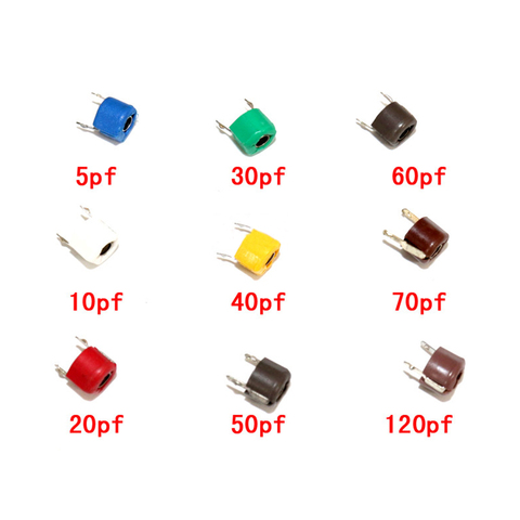 45pcs Variable Trimmer capacitor Assorted Kit JML06 5pf 10pf 20pf 30pf 40pf 50pf 60pf 70pf 120pf Adjustable capacitors set pack ► Photo 1/5