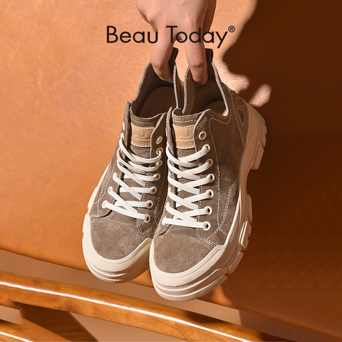 BeauToday Casual Sneakers Women Suede Leather Round Toe Lace-Free High Top Ladies Retro fashion Flat Shoes Handmade 29575 ► Photo 1/6