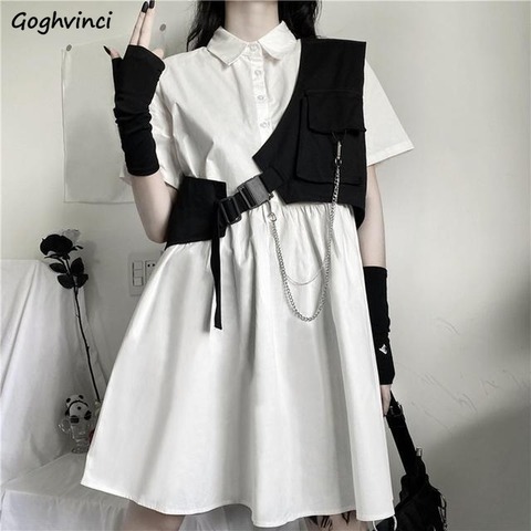 Women Sets Solid Sweet Knee-length Korean-style Dresses Chain Stylish Street-wear Vest Fashion Club-wear Cool Girls Ulzzang Chic ► Photo 1/6