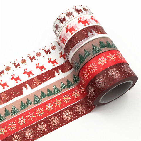 1PC Christmas Washi Tapes Snowflake Reindeer Stripes Kawaii Masking Tapes Stickers Stationery Scrapbooking School Supplies ► Photo 1/5