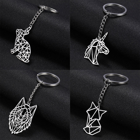 COOLTIME Stainless Steel Hollow Animal Heart Cat Crane Bear Dog Unicorn Tiger Fox Wolf Rabbit Key Chain gifts for women Trendy ► Photo 1/6