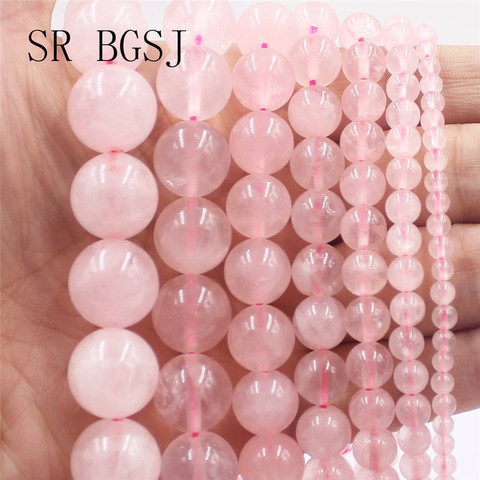 Free Shipping SR 4mm-16mm Pink Rose Quartz Gemstone Loose diy Natural Stone Beads String 15