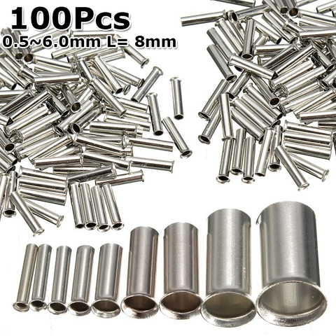 100Pcs Tin-coated Copper Uninsulated Crimp Terminal 0.5mm2-6.0mm2 Bootlace Ferrules Cord End 22-10 AWG ► Photo 1/6