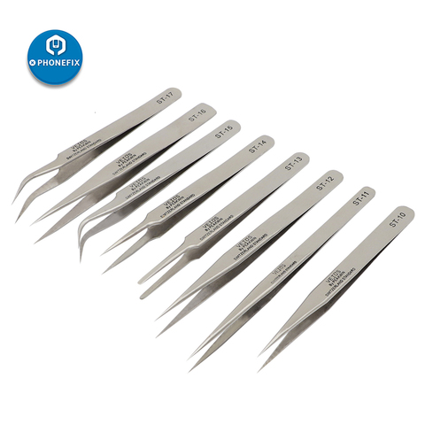 PHONEFIX 8 Kinds Anti-static Straight Curved Tweezers Precision Stainless Tweezers for Phone PCB Jumper Wire Soldering Repair ► Photo 1/6