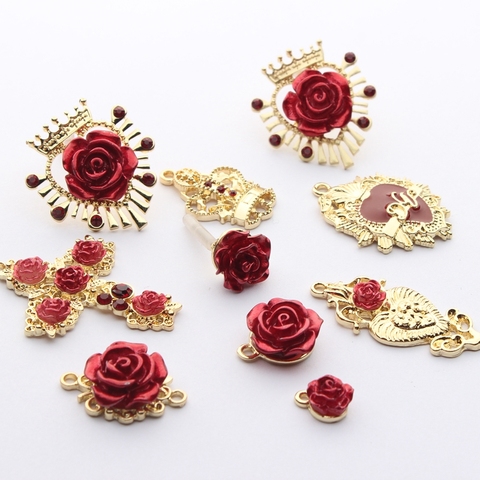 Golden Zinc Alloy Rose Flower Crown Cross Charms Earrings Base Connectors 6pcs/lot For DIY Jewelry Earrings Making Accessories ► Photo 1/5