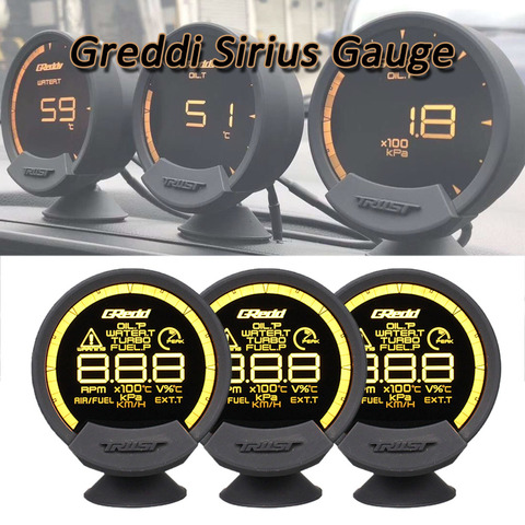 GReddi Sirius LCD 74mm Gauge Meter 7Colors Turbo Boost,Speed,Water Oil Temp Fuel Pressure RPM Air Fuel Ratio Gauge with Sensor ► Photo 1/6