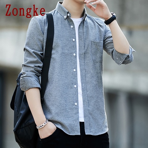 Zongke 2022 New Spring Solid Men Shirt Male Clothing Slim Fit Oxford Cotton Long Sleeve Casual Shirts Men Fashion Brand M-5XL ► Photo 1/6