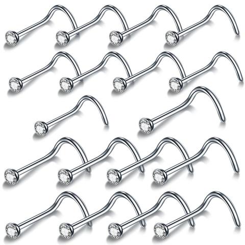 10Pcs/lot Steel Nose Stud Nose Ring 2mm Gem Screw Style 20g &18g Nose Piercing Hiphop Body Pircing Nariz Sexy Nostril Piercing ► Photo 1/6