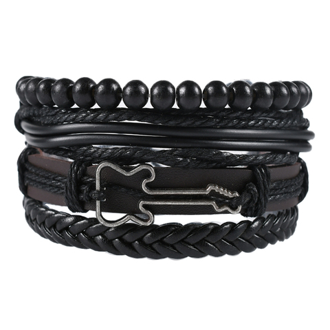 Mens Leather Braided Bracelets Multilayer Style Bangle Wristband