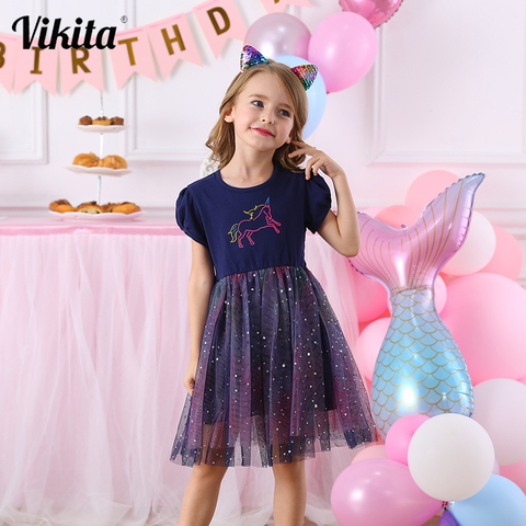 VIKITA Girls Unicorn Dress Cotton Toddlers Princess Tutu Dress Children Licorne Party Vestidos Kids Summer Dresses for Girls ► Photo 1/6