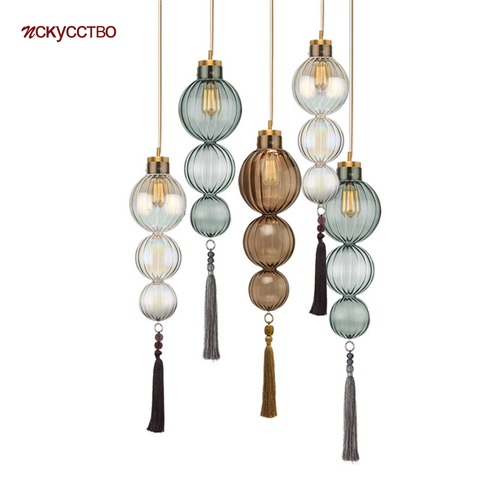 Chinese Style Stained Glass Gourd Tassel Pendant Lights Loft Living Room Kitchen Bedside Lamp Art Deco Indoor Lighting Fixture ► Photo 1/6