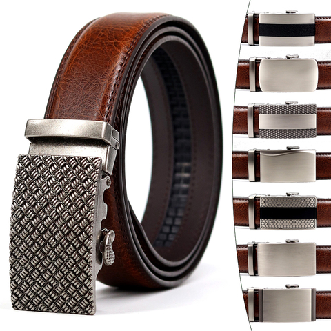 Brand Simple Casual Men's Leather Belt Designer Luxury Cowhide Belt Ratchet High Quality Alloy Automatic Buckle ► Photo 1/6