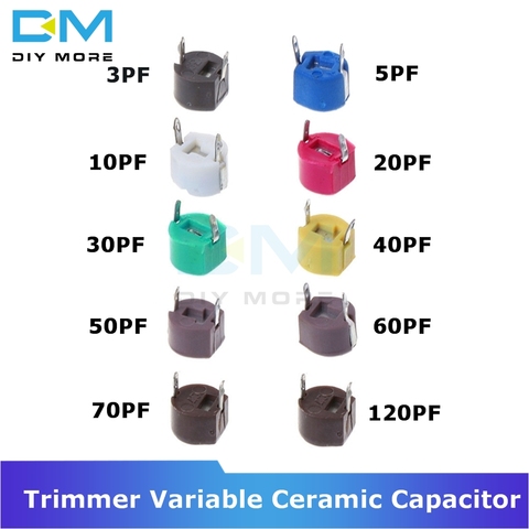 10PCS 6mm Trimmer Variable Ceramic Capacitor 3PF 5PF 10PF 20PF 30PF 40PF 50PF 60PF 70PF 120PF Adjustable capacitors for Arduino ► Photo 1/6