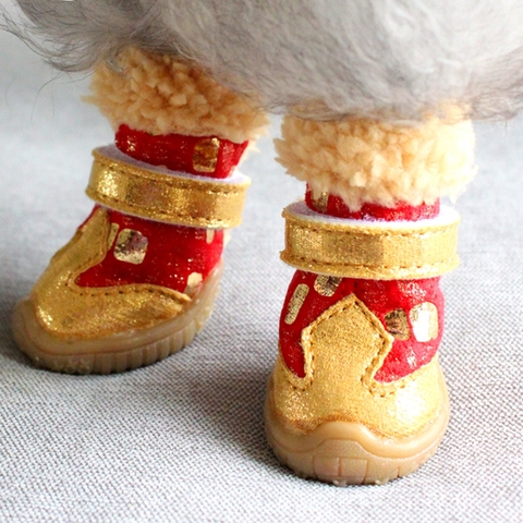 Gold Bling Chihuahua Yorkie Dog Shoes Casual Red Black Winter Snow With Fur PU Pug Pet Footwear Grooming Pitbull Dachshund Puppy ► Photo 1/6