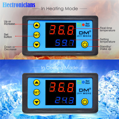 W3231 AC 110-220V DC 12V 24V Thermometer Temperature Controller Digital LED Dual Display Red-Blue Termostato with NTC Probe Wire ► Photo 1/6