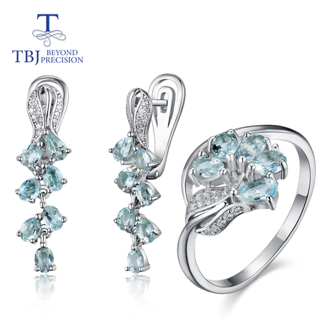 TBJ,Natural Aquamarine gemstone simple rings and earrings jewelry set 925 sterling sliver fine jewelry new style 2022 ► Photo 1/6