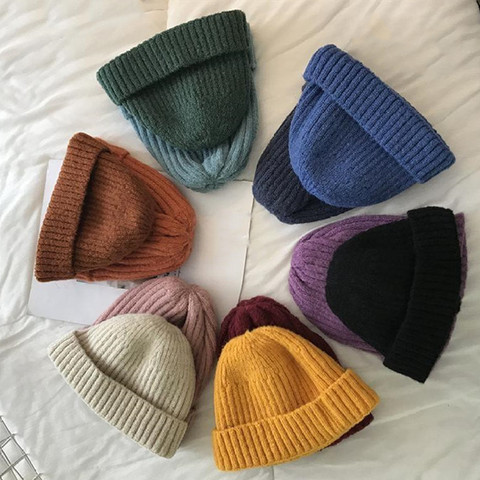 New Candy Colors Short Sailor Melon Hat Warm Knitted Hats For Women Soft Trendy Hat Kpop Style Wool Beanie Elegant All-match Hat ► Photo 1/6