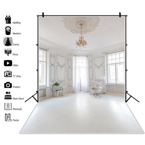 Laeacco French Window White Chic Wall Curtain Chandelier Sofa Leaves Portrait Photography Background Photo Backdrop Photo Studio ► Photo 1/6