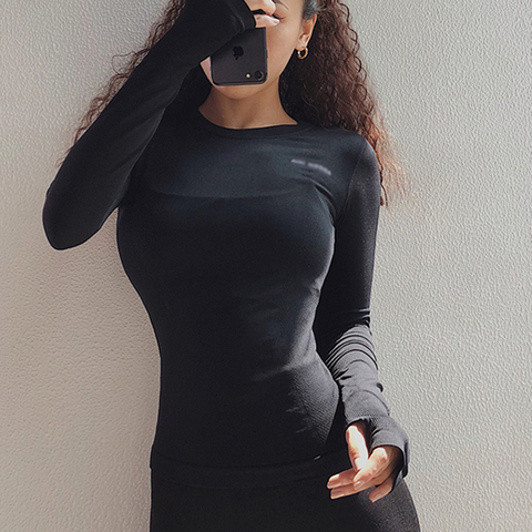 SALSPOR Sexy Women Letter Printing Sport Shirts Solid Color High Elastic Gym Yoga Top Running Breathable Long sleeve T-Shirts ► Photo 1/6