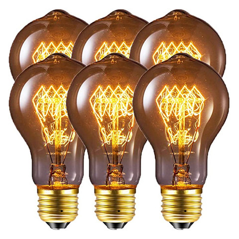 6pcs Dimmable 60W Retro 40W E27 A60 Warm White Color A19 Incandescent Vintage Edison Light Bulb filament Light AC220-240V ► Photo 1/6