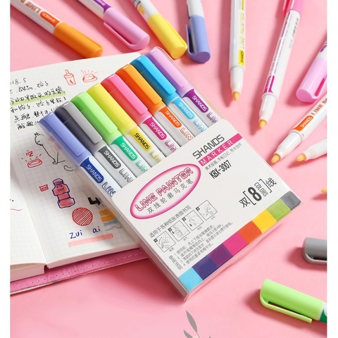 8/12 Colors Outline Paint Marker Glitter Pen Double Lines Art Markers Pens  Highlighter Drawing Scrapbooking Painting Doodling