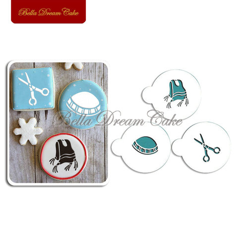 3pcs/set Scissors&Shawl&Hat Cookies Stencil Coffee Stencils Template Chocolate Cake Mold Cake Decorating Tool Bakeware ► Photo 1/2