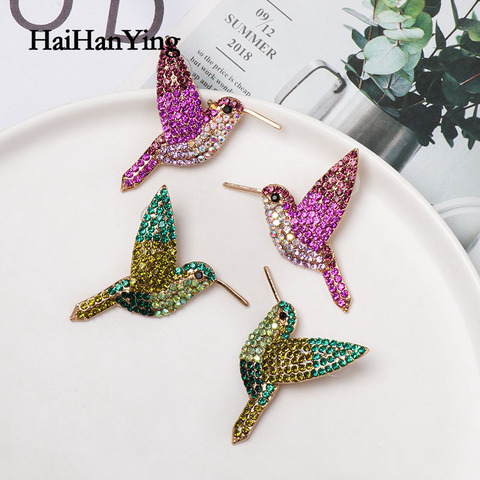 New Cute Girl Bird Crystal Sutd Earring Women's Gold Alloy Hummingbird Animal Fashion Earrings Wedding Party Gift Jewelry ► Photo 1/6