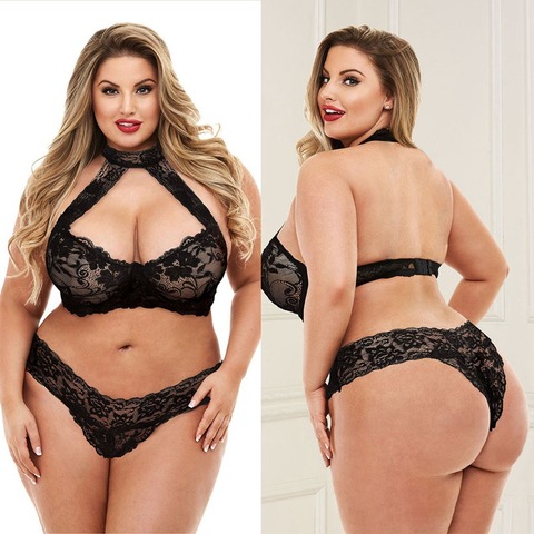 New Lingerie Sets Plus Size Women Sexy Underwear Hot Erotic Bra And panties Halter Lace Suit For Fat Female 3XL - 5XL Sleepwear ► Photo 1/6