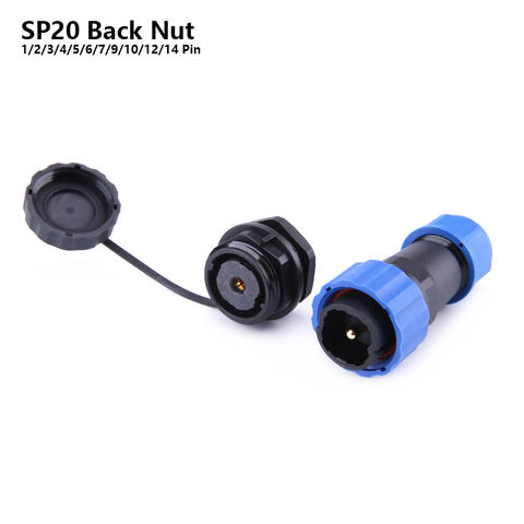 SP20 IP68 Back Nut TYPE waterproof connector 1/2/3/4/5/6/7/9/10/12/14Pin Aviation connectors plug and socket ► Photo 1/6
