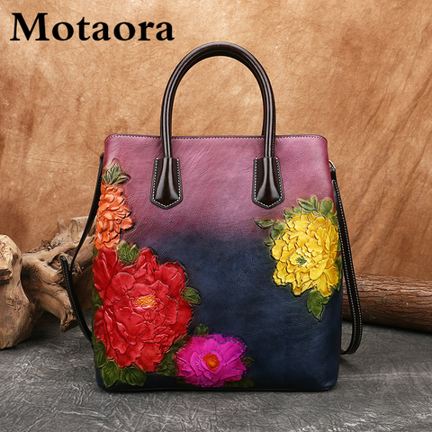 MOTAORA Retro Women Bag Vintage Bucket Shoulder Bags For Women 2022 New Handmade Embossed Leather Handbag Floral Tote Bag Female ► Photo 1/6