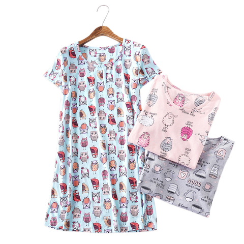 Women Short Sleeve Sleep Shirts Cute Cartoon Sleepwear Night Gown