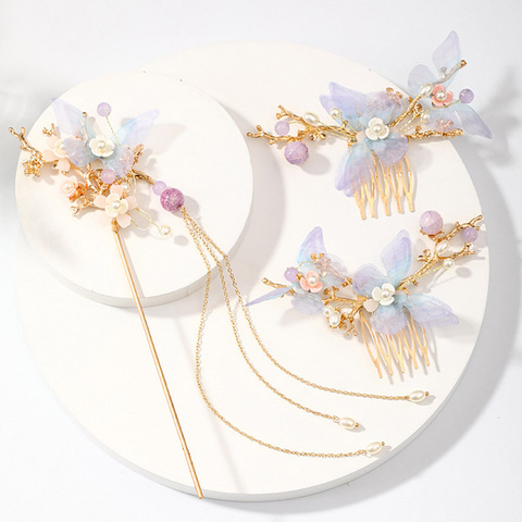 FORSEVEN Women Girls Flower Pearls Long Tassel Headpieces Hairpins Sticks Hair Combs Jewelry Sets Chinese Hair Accessories ► Photo 1/6