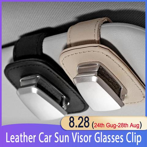 Multi-function glasses clip car sun visor aluminum alloy leather card holder clip Eyeglasses Glasses Holder Ticket Clip USPS ► Photo 1/6