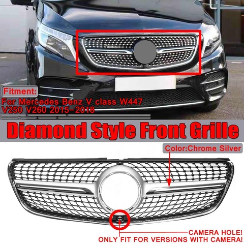 Price History Review On W447 Diamond Grill Mesh Car Front Bumper Grille Grill With Camera For Mercedes For Benz V Class W447 V250 V260 15 16 17 18 Aliexpress Seller