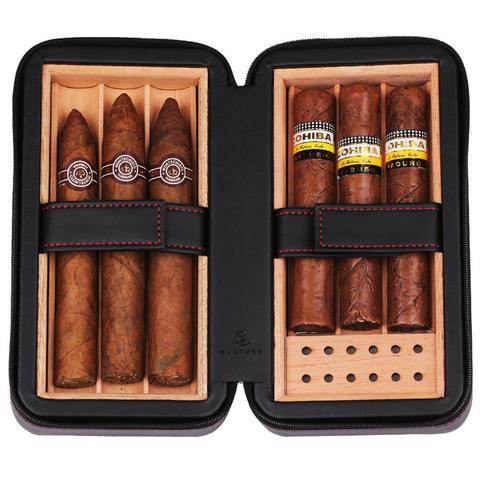 Leather Travel Cigar Humidor Case, Portable Cedar Wood With Humidifier  Humidifier Compatible With 4 Cigars