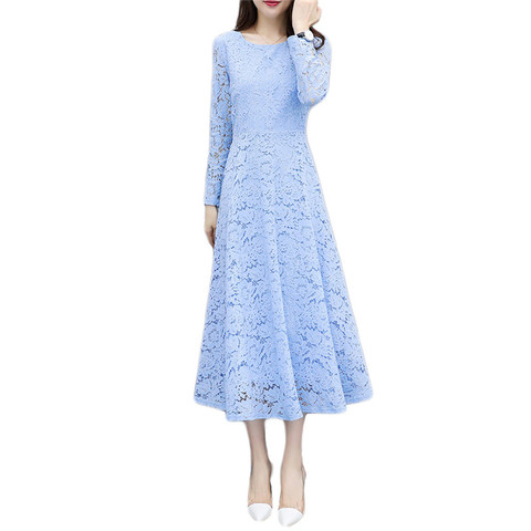 Lace dress women blue long sleeve 2022 autumn new Korean temperament slim black white plus size party maxi dress feminina JD806 ► Photo 1/6