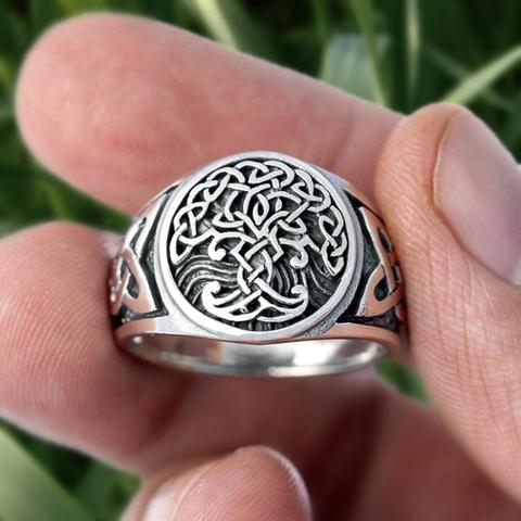 EYHIMD Viking Tree of Life Yggdrasil Celtics Knotwork Ring Men's Stainless Steel Norse Amulet Jewellery ► Photo 1/2