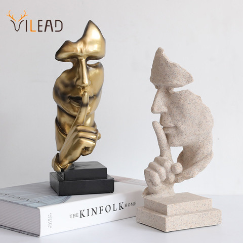 VILEAD 27cm Silence is Golden Face Statue Abstract Ornaments Statuettes Sculpture Craft for Office Vintage Home Decoration ► Photo 1/1