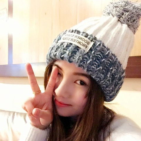 Hat Female Autumn and Winter Plus Thick Velvet Warm Knitted Pom Pom Hat Labeling Hair Ball Fashion Wild Version of The Influx ► Photo 1/5