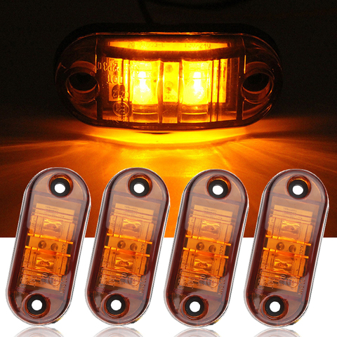4PCS yellow LED 2.5INCH 2 Diode Light Oval Clearance Trailer Truck LED Side Marker Lamp 12V 24V Waterproof ► Photo 1/6