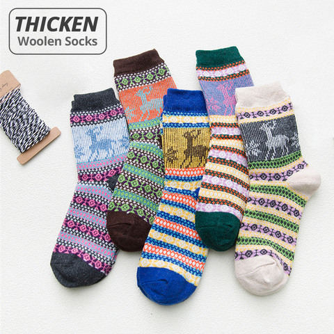 HSS Brand Thicken Women Winter Socks Warm Rabbit Wool Girl's Socks High Quality Cotton Casual Harajuku Retro Dress socks 5Pairs ► Photo 1/6