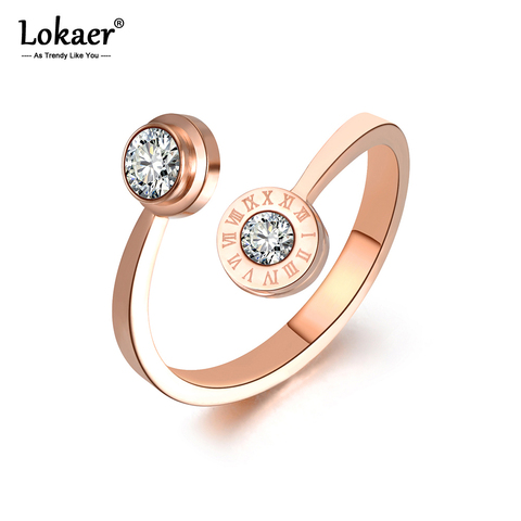 Lokaer Classic Rose Gold Color Roma Letter Ring Jewelry Trendy Titanium Steel CZ Wedding Rings For Women Anel ► Photo 1/6