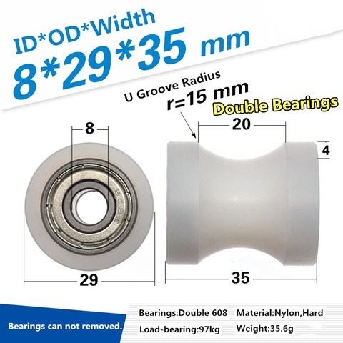 1pc 608z bearing coated pulley rolling wheel CNC nylon machining U slot concave guide wheel roller 6/8 x29 x 35mm ► Photo 1/5