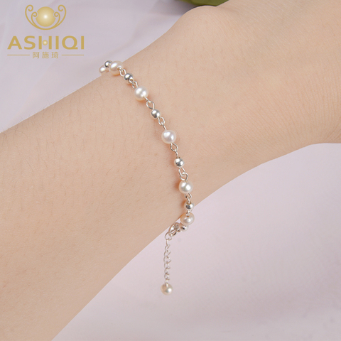 ASHIQI Natural Freshwater pearl bracelet 925 sterling silver bead jewelery for women ► Photo 1/6