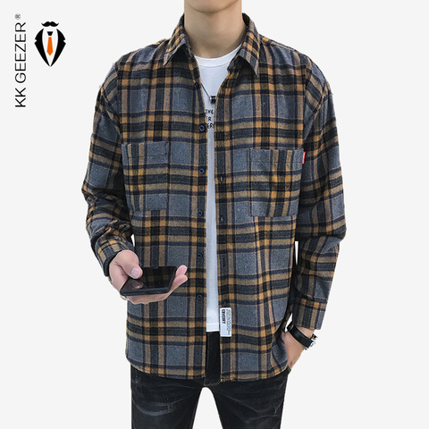 Men Shirt Plaid Flannel Shirt Men Dress Formal Long Sleeve Casual Slim Fit Business Designer High Quality Thick Big Dropshipping ► Photo 1/6