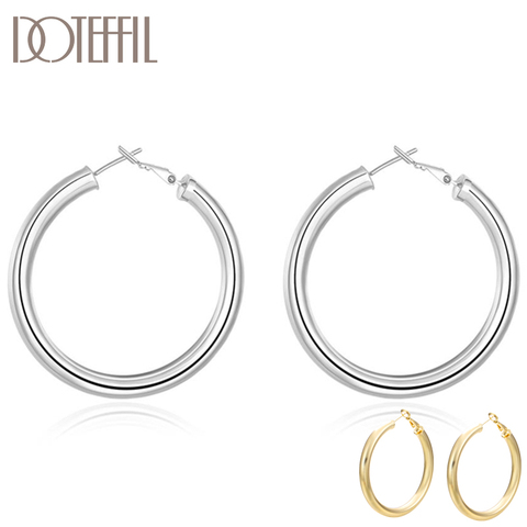 DOTEFFIL 925 Sterling Silver/Gold 50mm Round Smooth Big Circle Hoop Earrings For Woman Fashion Party Wedding Jewelry ► Photo 1/6