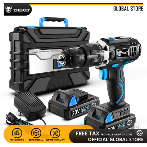 DEKO GCD20DU3 20V MAX Lithium-Ion Power Driver Variable Speed Electric Screwdriver LED Impact Cordless Drill 2 Battery Y Box BMC ► Photo 1/6